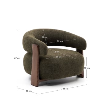 Granite green chenille armchair with solid ash wood legs in a walnut finish FSC 100% - sizes