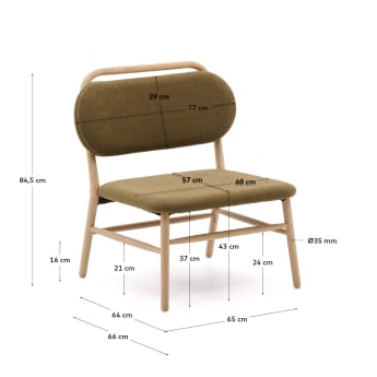 Fauteuil Helda in groene chenille en van FSC Mix Credit massief eikenhout - maten