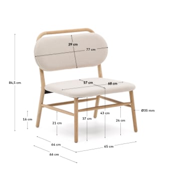 Poltrona Helda in ciniglia beige e legno massello di rovere FSC Mix Credit - dimensioni