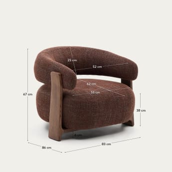 Fauteuil Granite en tissu chenille marron et pieds en bois de frêne finition noyer FSC 100 % - dimensions