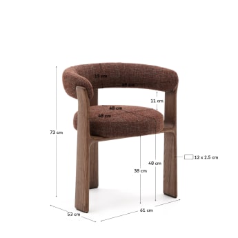 Granite 3-legged chair in brown chenille and with solid ash wood in a walnut finish FSC 100% - sizes