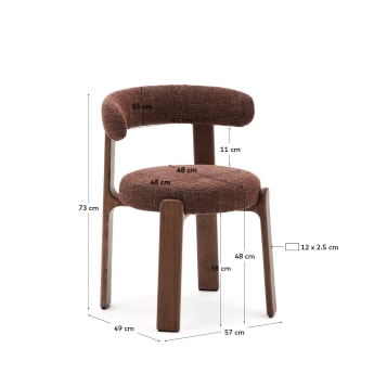 Granite chair in brown chenille and with solid ash wood in a walnut finish FSC 100% - sizes