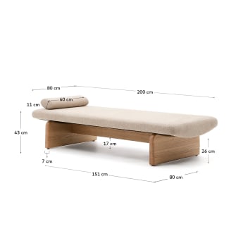 Daybed Topaz aus beigefarbenem Chenille und massivem Eschenholz mit natürlichem Finish 200 cm FSC 100% - Größen