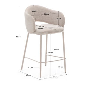 Maina stool in beige chenille and steel legs in a beige finish, FSC Mix Credit, 65 cm - sizes