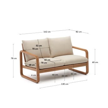 Sacaleta 2 seater sofa, made from solid eucalyptus wood 142 cm - sizes