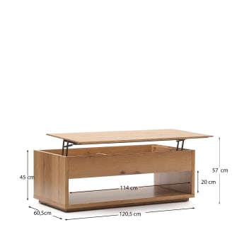 Alguema raisable coffee table in oak veneer with natural finish 120 x 60 cm - sizes