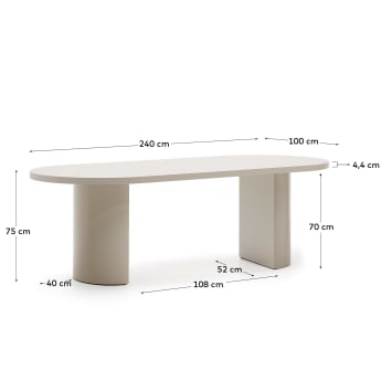 Nealy tafel in gelakt MDF in ecru afwerking 240 x 100 cm - maten