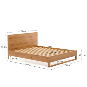 Lit Alguema en placage de chêne avec finition naturelle pour matelas 160 x 200 cm - dimensions