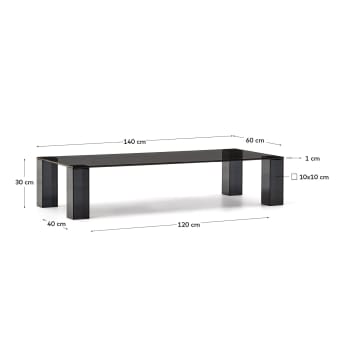 Adularia salontafel van donkergrijs gehard glas 140 x 60 cm - maten