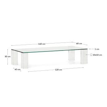 Adularia transparent, tempered-glass coffee table, 140 x 60 cm - sizes