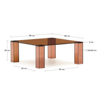 Adularia bijzettafel van bruin gehard glas 85 x 85 cm - maten