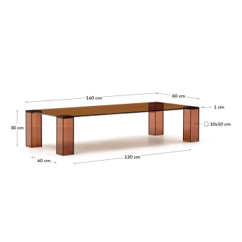 Couchtisch Adularia aus braunem gehärtetem Glas 140 x 60 cm - Größen