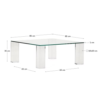 Taula auxiliar Adularia de vidre temperat transparent 85 x 85 cm - mides