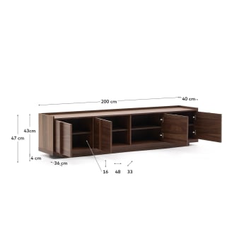 Onix TV stand with a walnut veneer in a dark finish, 200 x 45 cm FSC Mix Credit - sizes