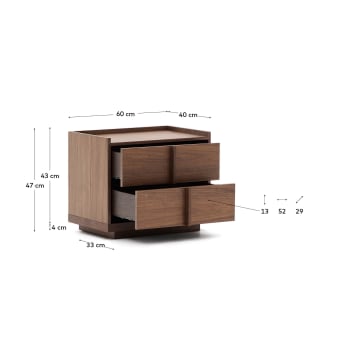 Onix bedside table, 2 drawers,  walnut veneer in a dark finish, 60 x 59 cm FSC Mix Credit - sizes