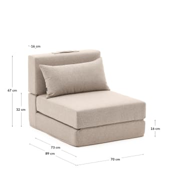 Chauffeuse convertible Arty beige 70 x 89 (200) cm - dimensions