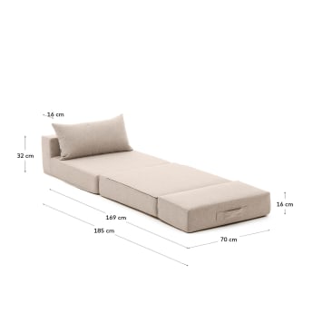 Chauffeuse convertible Arty beige 70 x 89 (200) cm - dimensions