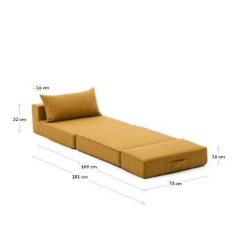 Puf llit convertible Arty mostassa 70 x 89 (200) cm - mides