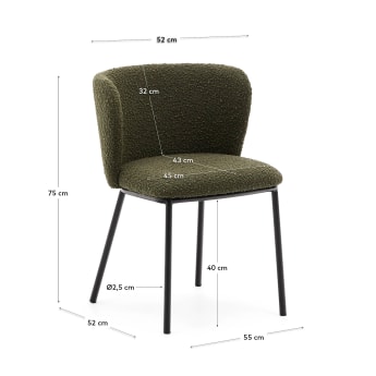 Stoel Ciselia in groene bouclé en zwart metaal FSC Mix Credit - maten