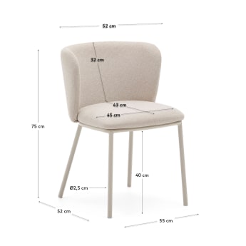 Ciselia chair in beige chenille and beige steel, FSC Mix Credit - sizes