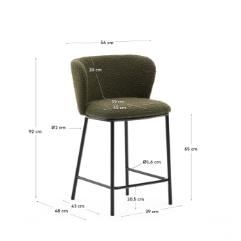 Tabouret Ciselia en tissu effet bouclette vert et acier noir hauteur 65 cm FSC Mix Credit - dimensions