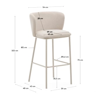 Ciselia stool in beige chenille and beige steel, height 75 cm, FSC Mix Credit - sizes