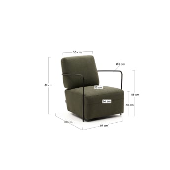 Gamer green armchair with metal in a black matte painted finish - sizes