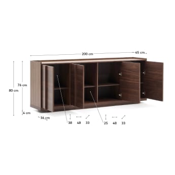 Buffet Onix en placage de noyer finition foncée 200 x 80 cm FSC Mix Credit - dimensions