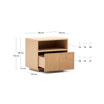 Comodino Helvine 1 cassetto impiallacciatura in rovere 60 x 52 cm FSC 100% - dimensioni