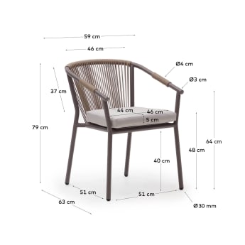 Xelida stackable garden chair in aluminium and brown cord - sizes