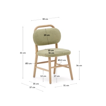 Chaise pour enfant Helda en tissu bouclette vert et bois de chêne FSC Mix Credit - dimensions