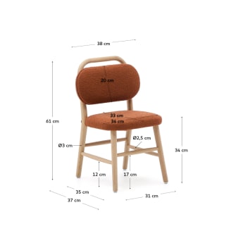 Chaise pour enfant Helda en tissu bouclette terre cuite et bois de chêne FSC Mix Credit - dimensions