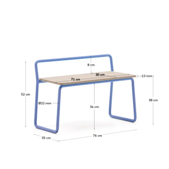 Banc Tinn en placage de frêne et structure en métal bleu 75 cm - dimensions