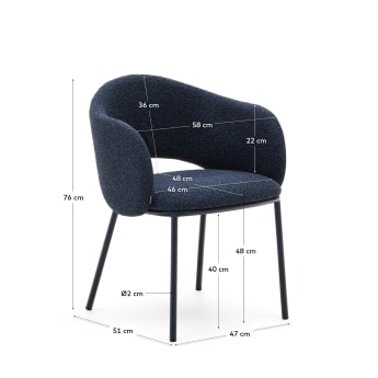 Maina chair in thick blue chenille and steel legs with blue finish FSC Mix Credit - sizes