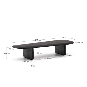 Pirita coffee table made from solid oak wood in a black finish, 146 x 56.5 cm FSC 100% - sizes