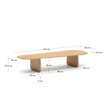 Pirita salontafel van massief eikenhout met naturel afwerking 146 x 56,5 cm FSC 100% - maten