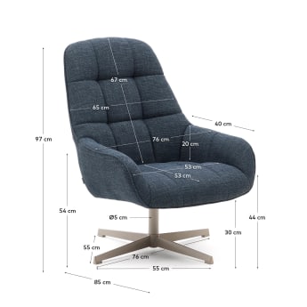 Fauteuil pivotant Jaspe bleu et métal gris FSC 100% - dimensions