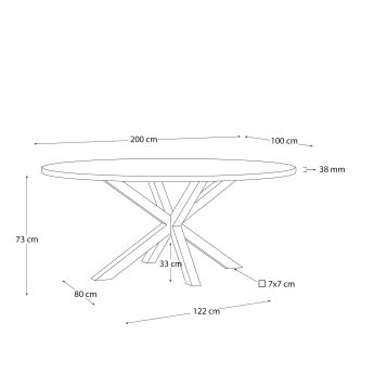 Argo oval table in solid acacia wood and wood-effect steel legs Ø 200 100 cm - sizes