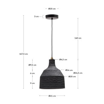 Lampada da soffitto Amire in legno con finitura nera Ø 21 cm - dimensioni