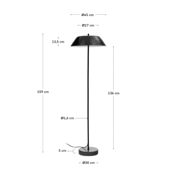 Lampadaire Sayra en marbre noir et métal peint noir - dimensions