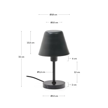 Lampada da tavolo Calina in metallo verde e marmo nero - dimensioni