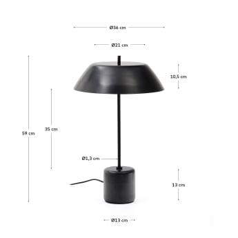 Lampe de table Sayra en marbre noir et métal peint noir - dimensions