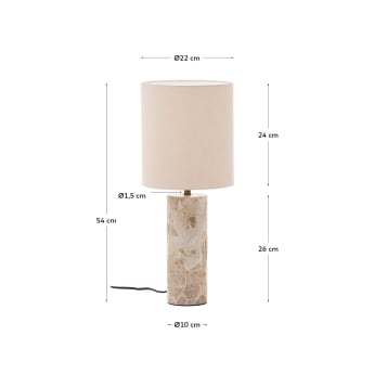 Lampe de table Raze en marbre beige et abat-jour en lin beige. - dimensions