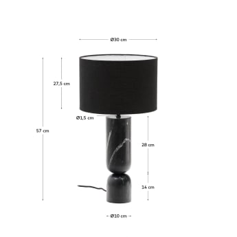 Lampe de table Vex en marbre noir et abat-jour en lin noir. - dimensions