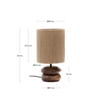 Lampe de table Kor en bois d’acacia finition foncée et jute - dimensions