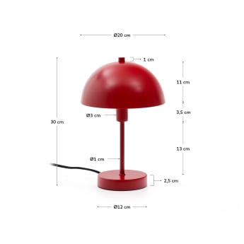 Lampe de table Oronja en métal peint rouge. - dimensions