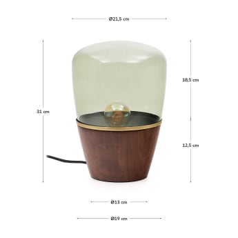 Lampe de table Silex en placage de noyer et verre vert - dimensions