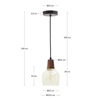 Silex green glass and walnut ceiling lamp, Ø 13 cm - sizes