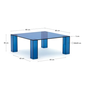 Taula auxiliar Adularia de vidre temperat blau 85 x 85 cm - mides