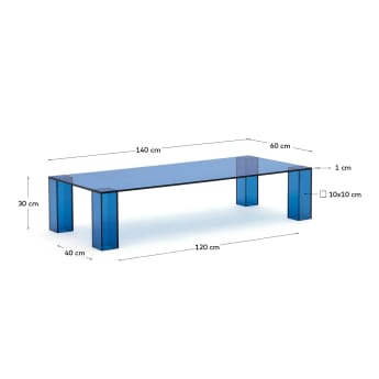 Adularia salontafel van blauw gehard glas 140 x 60 cm - maten